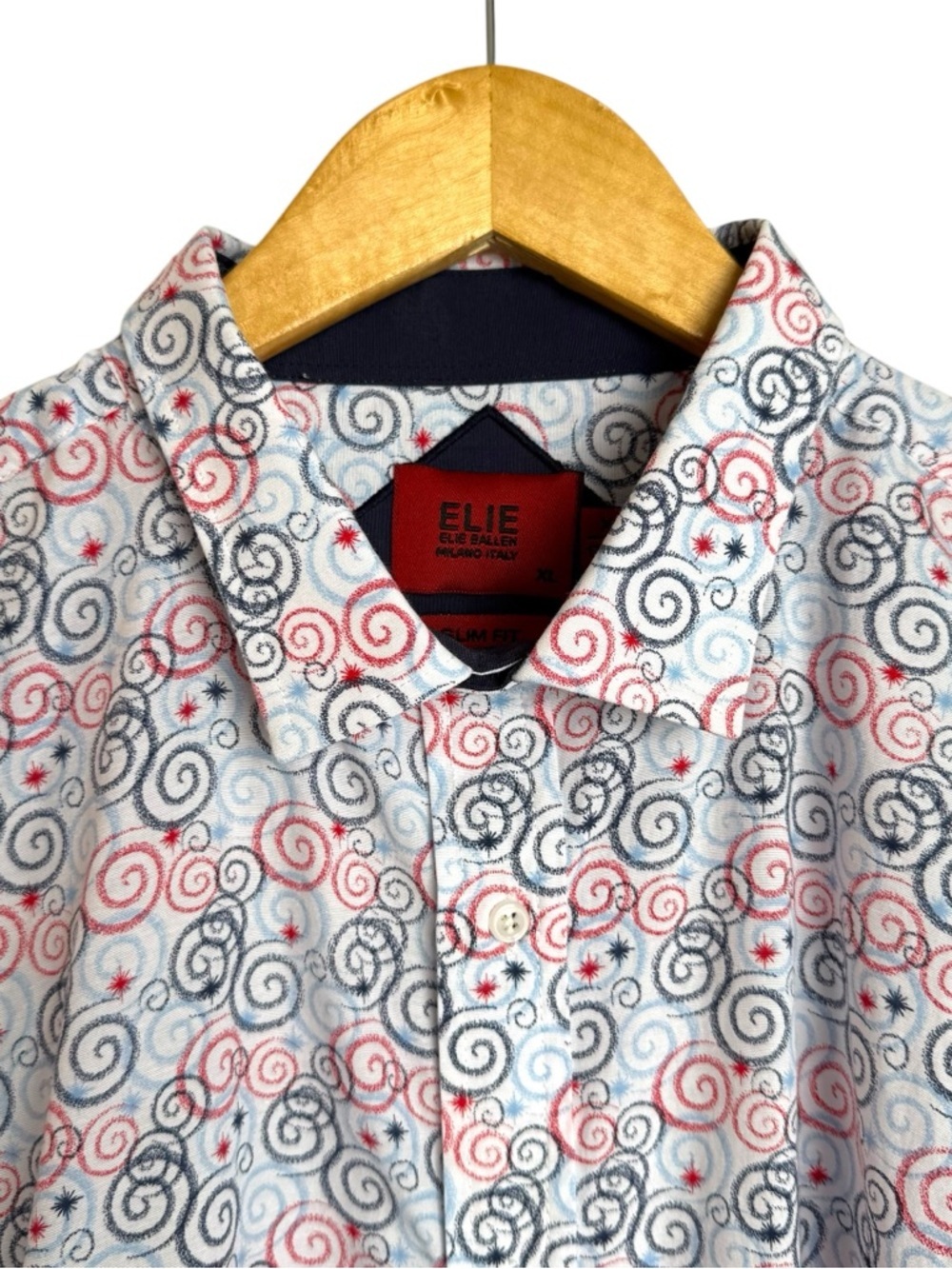 Elie Balleh Long Sleeve Dress Shirt Size XL Neck 17 Slim Fit Swirl Print Italy - Picture 5 of 14